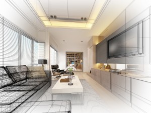 sketch design of living ,3dwire frame render